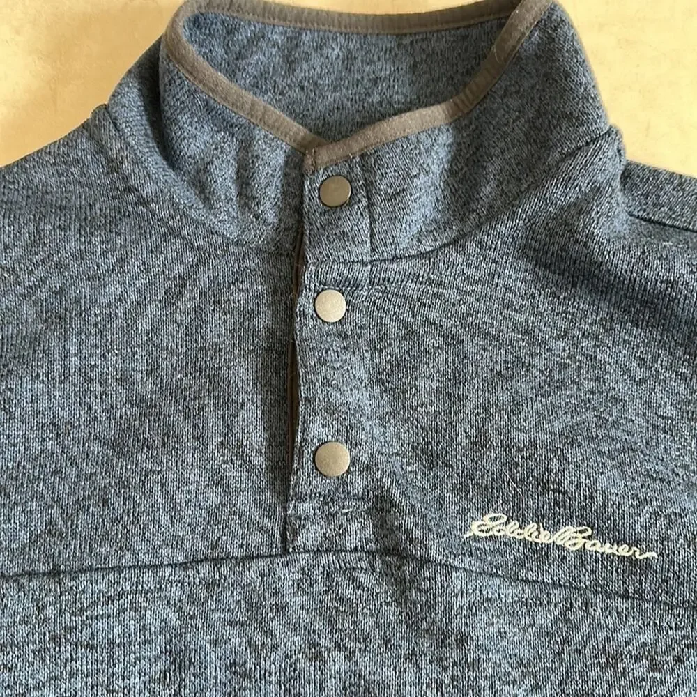 Eddie Bauer Radiator Fleece Pullover Sweater 1/4 Snap Navy Heather Size L Casual